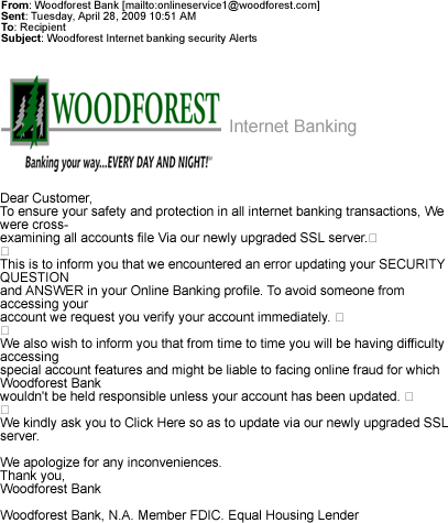 woodforest email phishing example security center